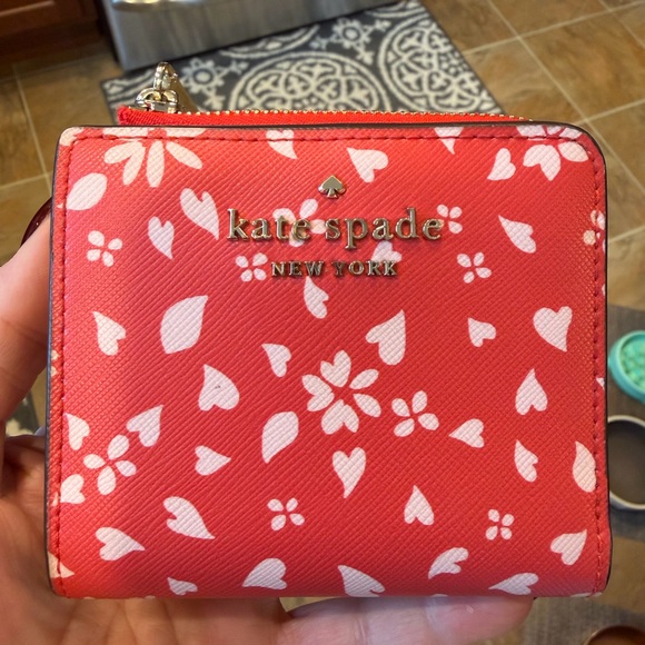 kate spade Handbags - kate spade red pink floral heart zip wallet with gold logo